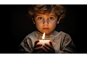 flame child holding candle ai, a Holiday Photo by pikepicture