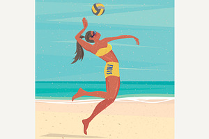 Girl playing with a ball at the sea