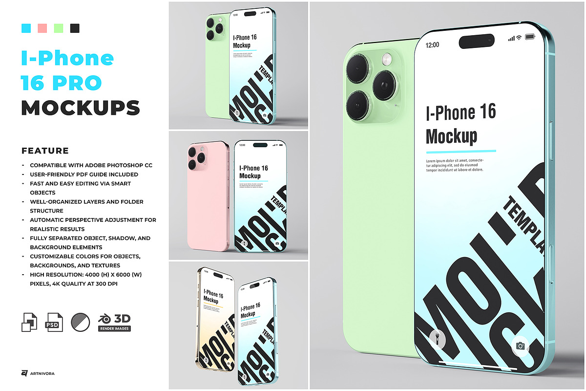 I-Phone 16 PRO Mockup Sets, an iPhone Mockup by Artnivora.Std (Photo 1 of 4)