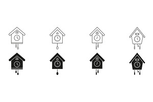 Cuckoo Clock Line And Solid Icon Set, an Object Illustration by Gentle Studio