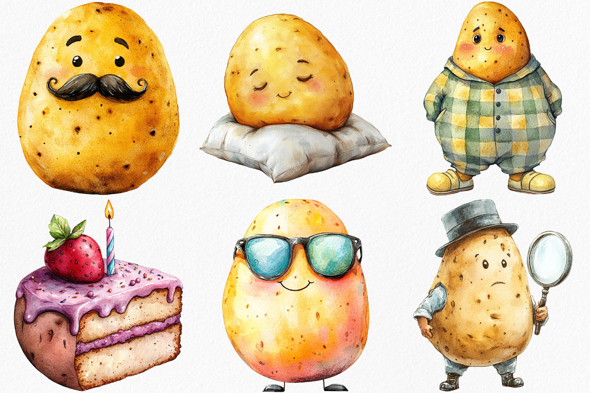 Watercolor Funny Potato Clipart, an Illustration by Canvas Craft (Photo 2 of 8)