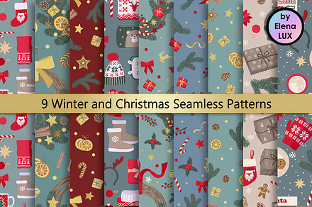 9 Christmas seamless patterns set