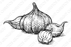 Garlic Vegetable Vintage Woodcut, a Food Illustration by Christos Georghiou