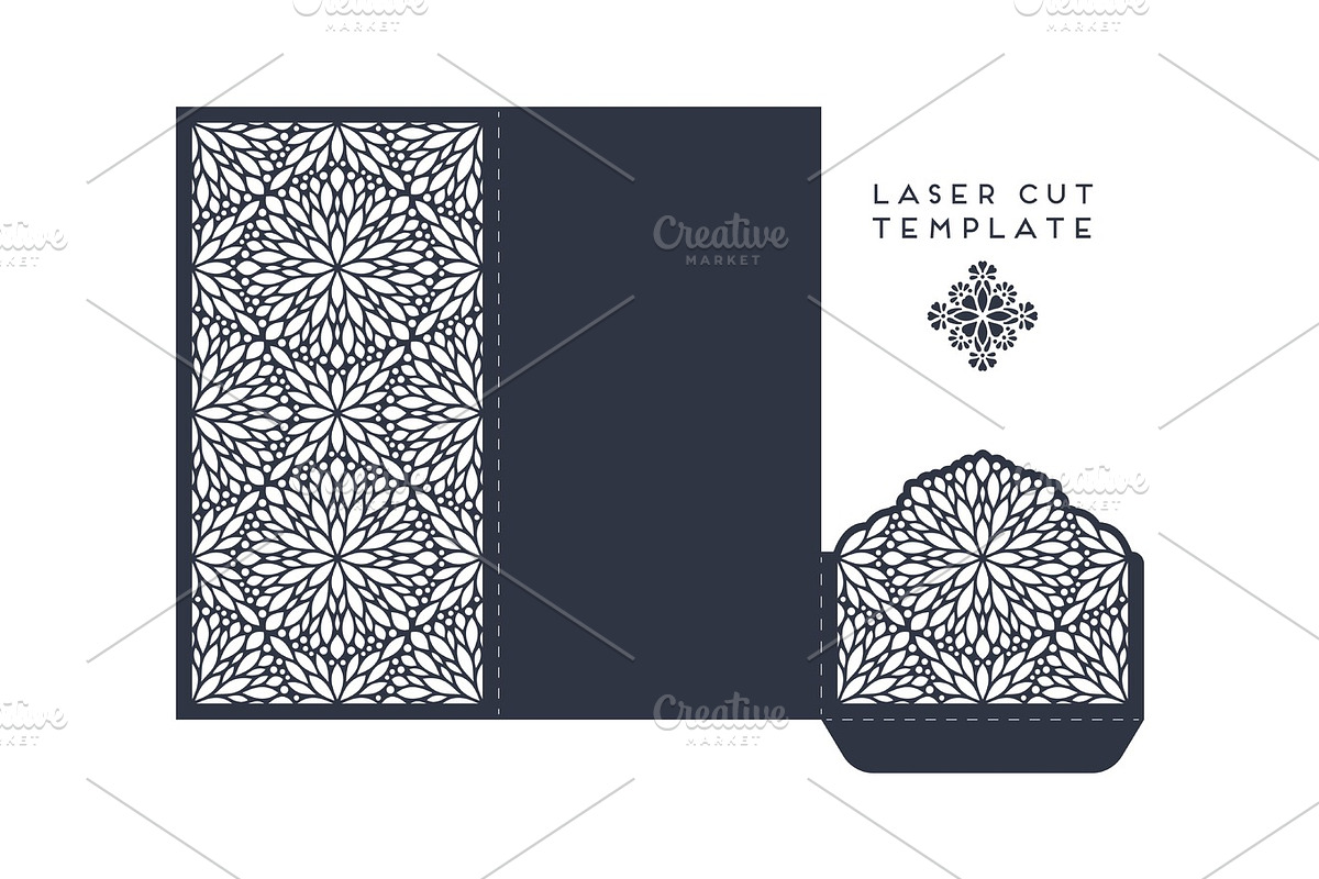 Vector wedding card laser cut template with mandala, a Card Template by Tori Shen