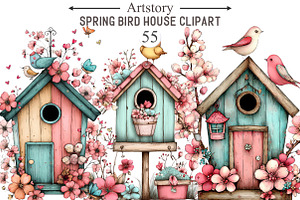 Spring Bird House Bundle Clipart, an Illustration by designcity5