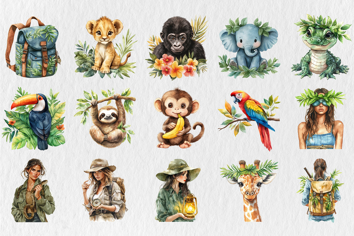 Jungle Adventure Clipart, a Seasonal Illustration by Rose Art (Photo 2 of 3)