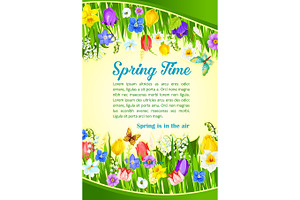 Spring Time Holiday Flowers Greeting Vector Poster