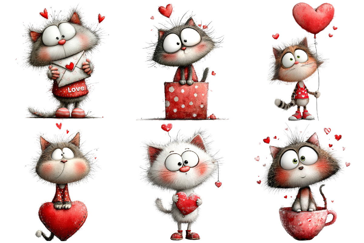 Watercolor Cute Valentines Kittens, an Illustration by Pixels.Craft (Photo 3 of 5)
