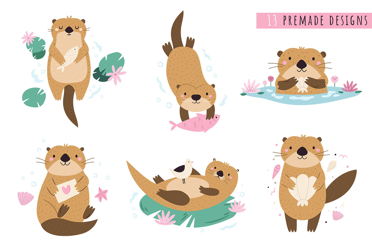 Cute Otters Cliparts & Patterns, a Graphic by danceyourlife (Photo 3 of 11)