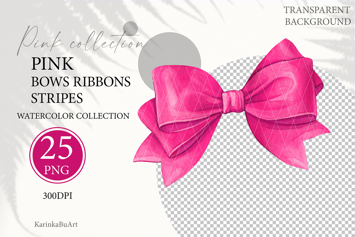 25 PNG Watercolor clipart pink bows, an Object Graphic by KarinkaBU (Photo 8 of 8)