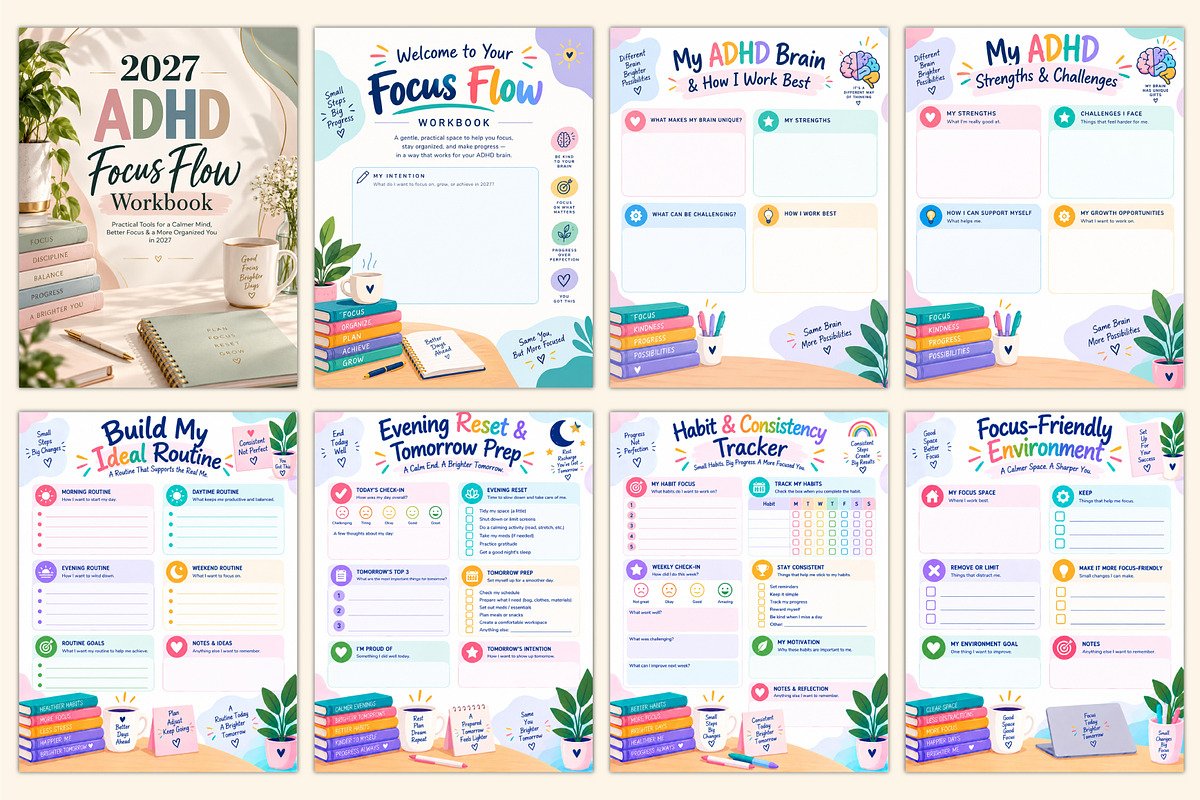 2027 ADHD Focus Flow Workbook, a Stationery Template by Shumaya (Photo 2 of 4)