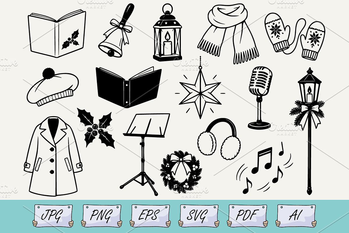 Christmas Caroling Doodle SVG Set, a Seasonal Illustration by Ghagra (Photo 1 of 3)