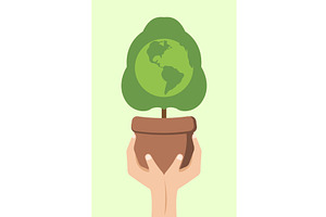 Hands holding a potted tree with a, an Object Illustration by okskukuruza