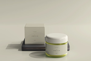 Glass Cosmetic Jar And Box Mockup