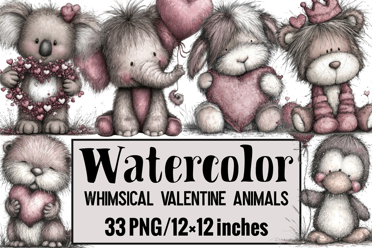 Whimsical Valentine Animals Clipart, an Illustration by Design Market (Photo 1 of 3)