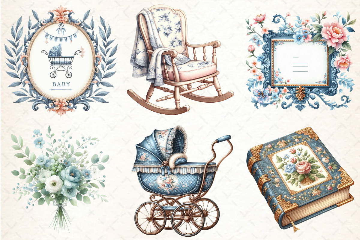 Blue Toile Baby Clipart, an Illustration by DreamCafeArt (Photo 2 of 7)