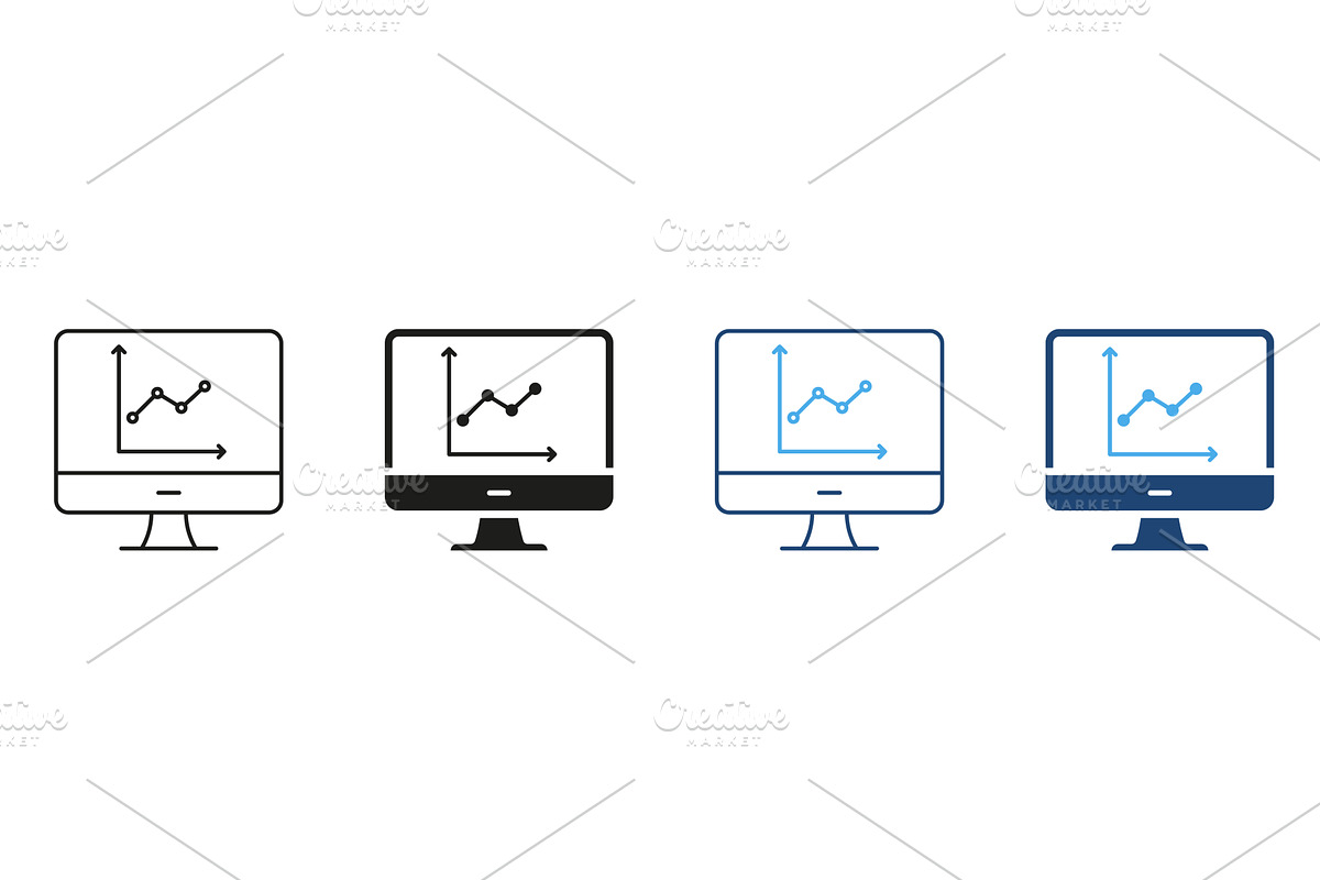 Computer Monitor With Graph Icons, a Technology Illustration by Gentle Studio
