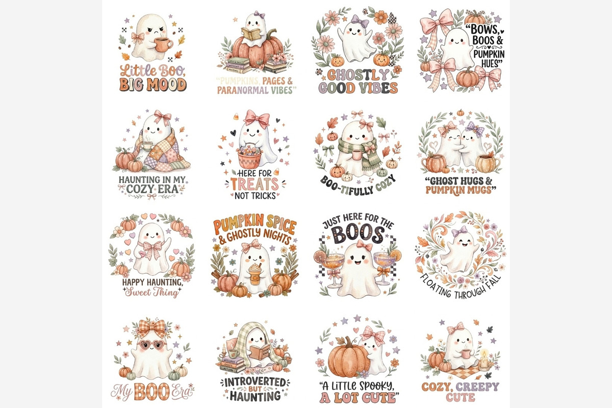 Cute Halloween Ghost Quotes Clipart, a Seasonal Illustration by Tanya Kart (Photo 6 of 11)