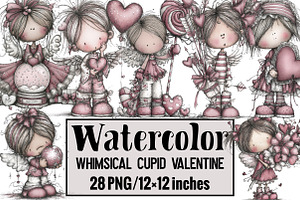 Whimsical Cupid Valentine Clipart, an Illustration by Design Market