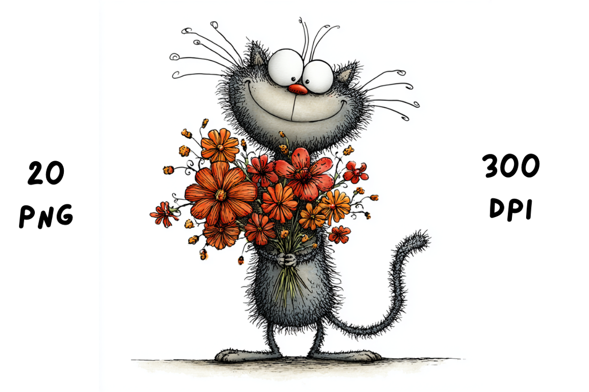Whimsical Floral Cat Clipart, an Animal Illustration by GiraffeCreative (Photo 17 of 20)
