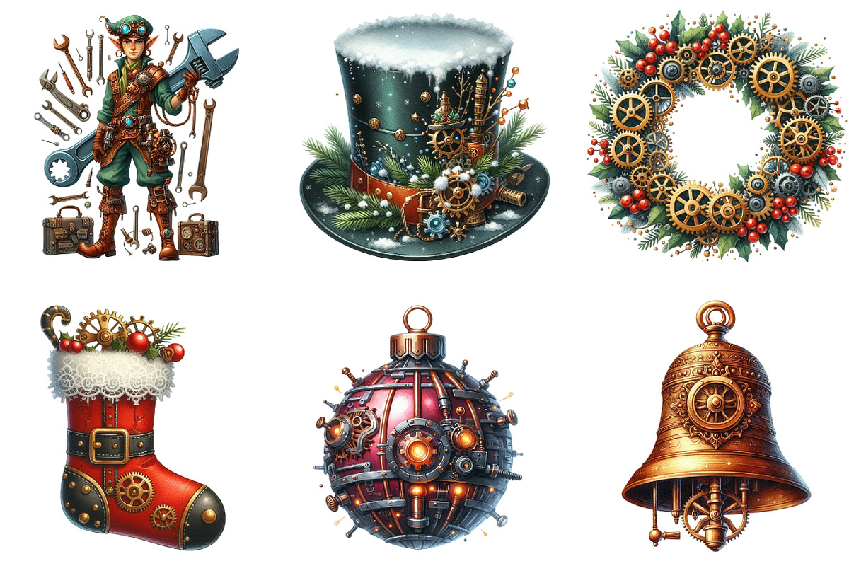 Christmas Steampunk Clipart, an Illustration by DreamArtGraphic (Photo 5 of 5)