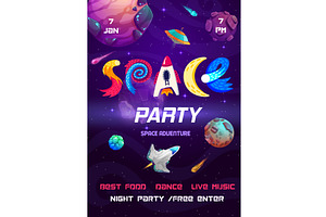 Space Party Flyer With Planets