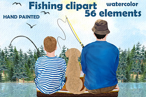 Fishing Clipart, Boy And Dad Fishing