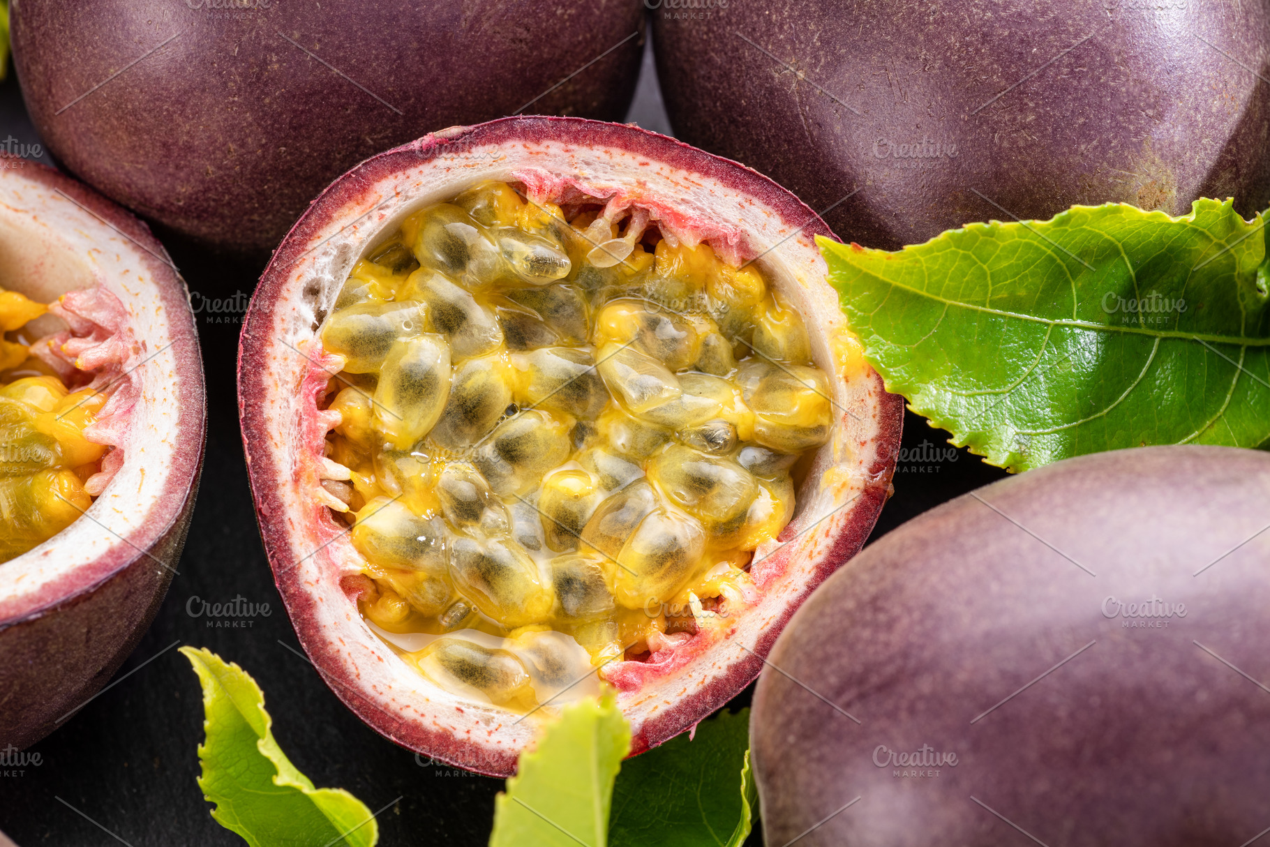 Ripe passion fruits with passion fruit seeds ., a Food & Drink Photo by Volff