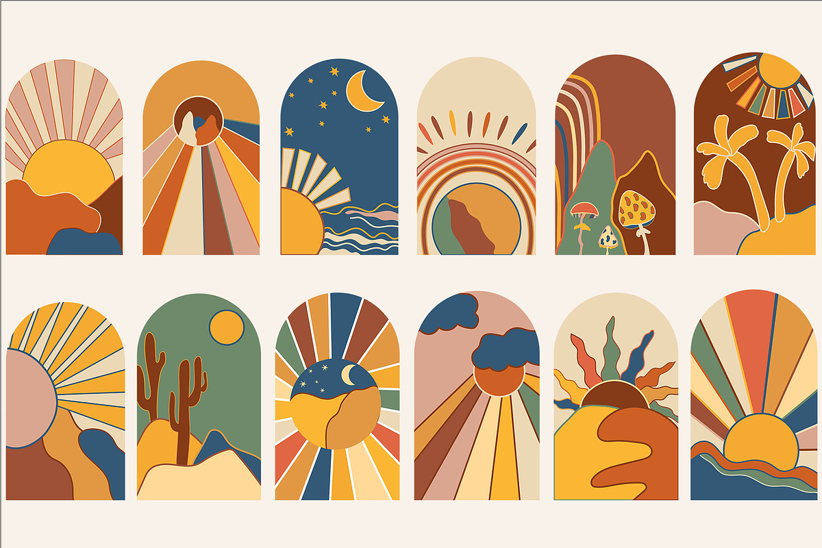 POSITIVE RETRO, BOHO GROOVY CLIPART, a Decorative Illustration by Usis (Photo 14 of 20)