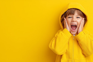 Excited little boy in yellow hoodie, a Person Photo by MistyDay