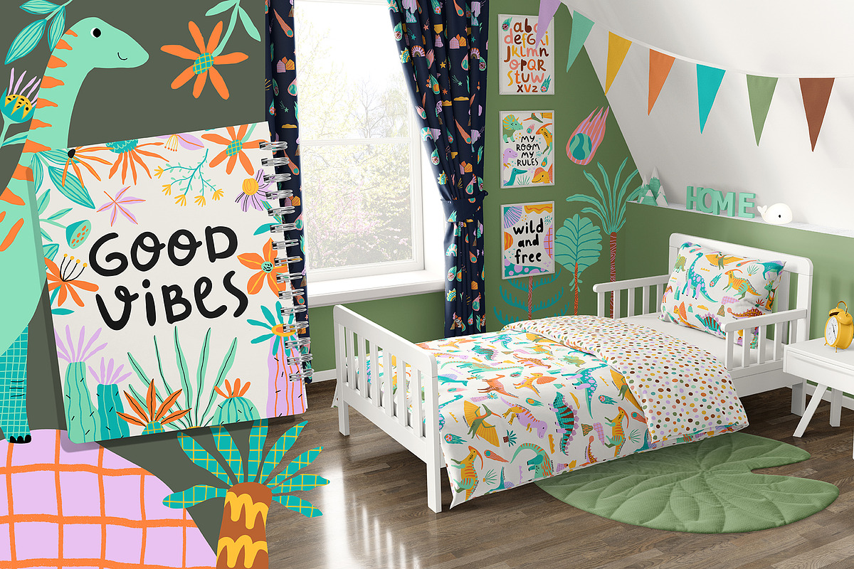 Dino illustration Patterns Posters, an Animal Illustration by OxanaTally (Photo 4 of 14)