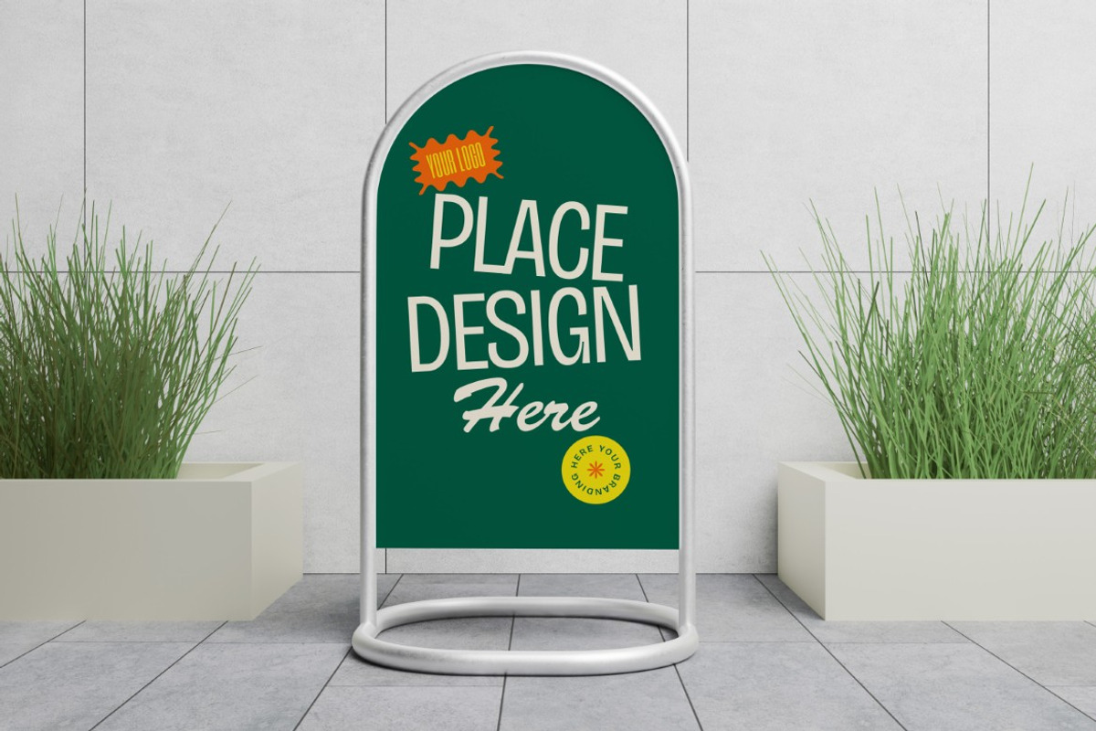 Rounded Sign Stand Mockup, a Product Mockup by graphicook (Photo 4 of 4)