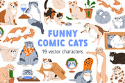 Cute, funny, comic cats. Cartoon set, an Animal Illustration by Good Studio (Thumbnail 1 of 20)