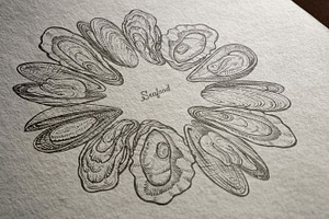 Vector Sketch Of Shellfish & Oysters