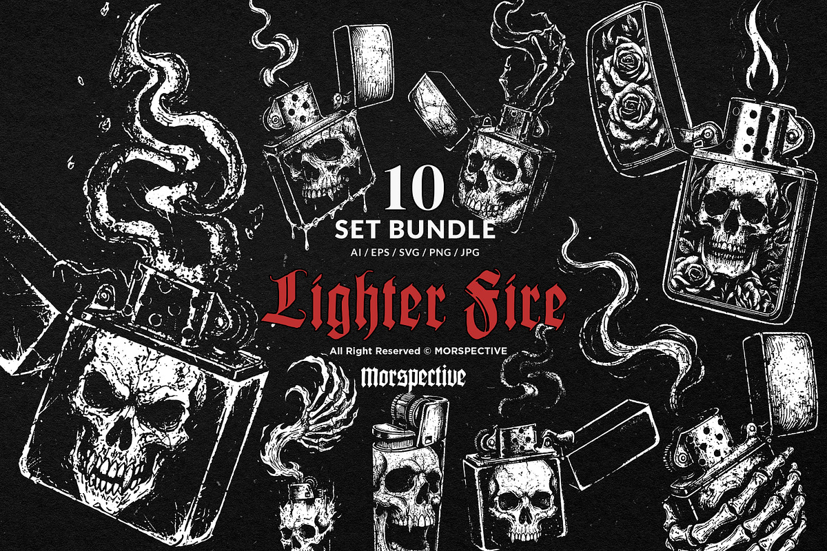 10 Bundle Dark Art Lighter Fire Flam, an Illustration by Morspective (Photo 1 of 7)