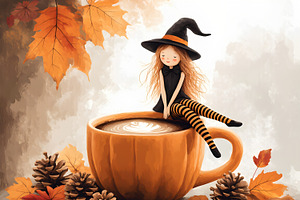 Autumn Witch on Pumpkin Cup