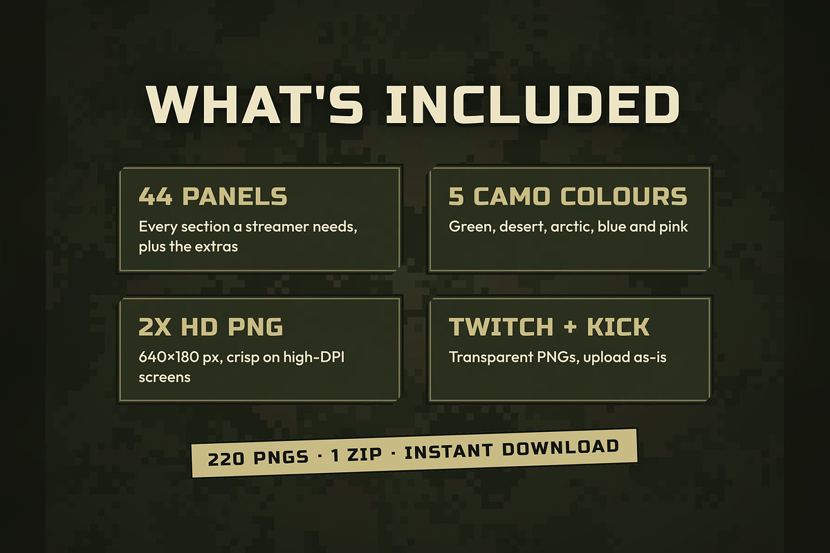 Camo Twitch & Kick Panels, an Object Graphic by Gear Store (Photo 6 of 11)