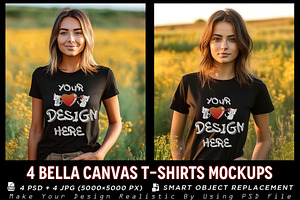 4 PSD T-shirts Fashion Model Mockups