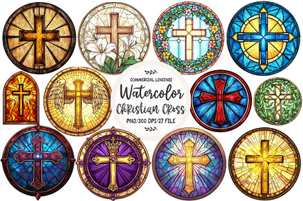 Christian Cross Stained Glass Clipar, an Illustration by OK Design