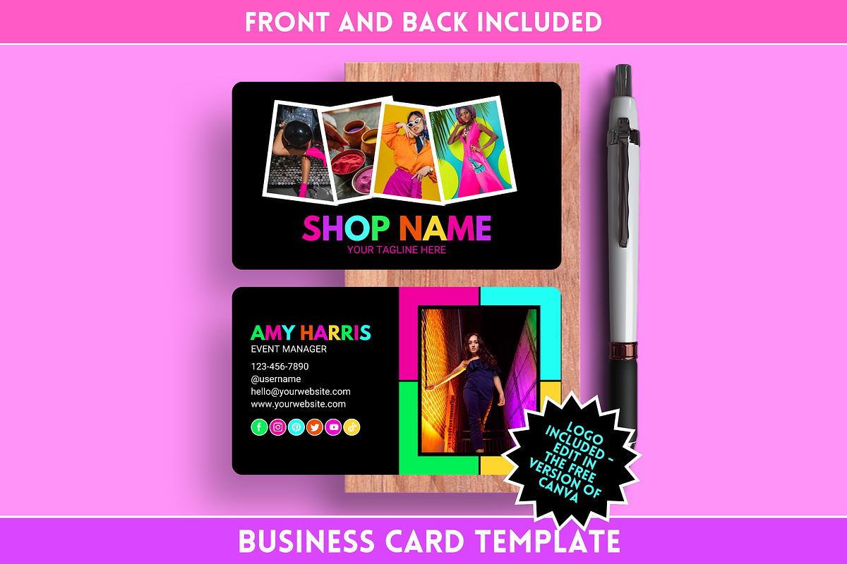 Neon Business Card Template, a Business Card Template by SunshineStudioBoutique (Photo 1 of 10)