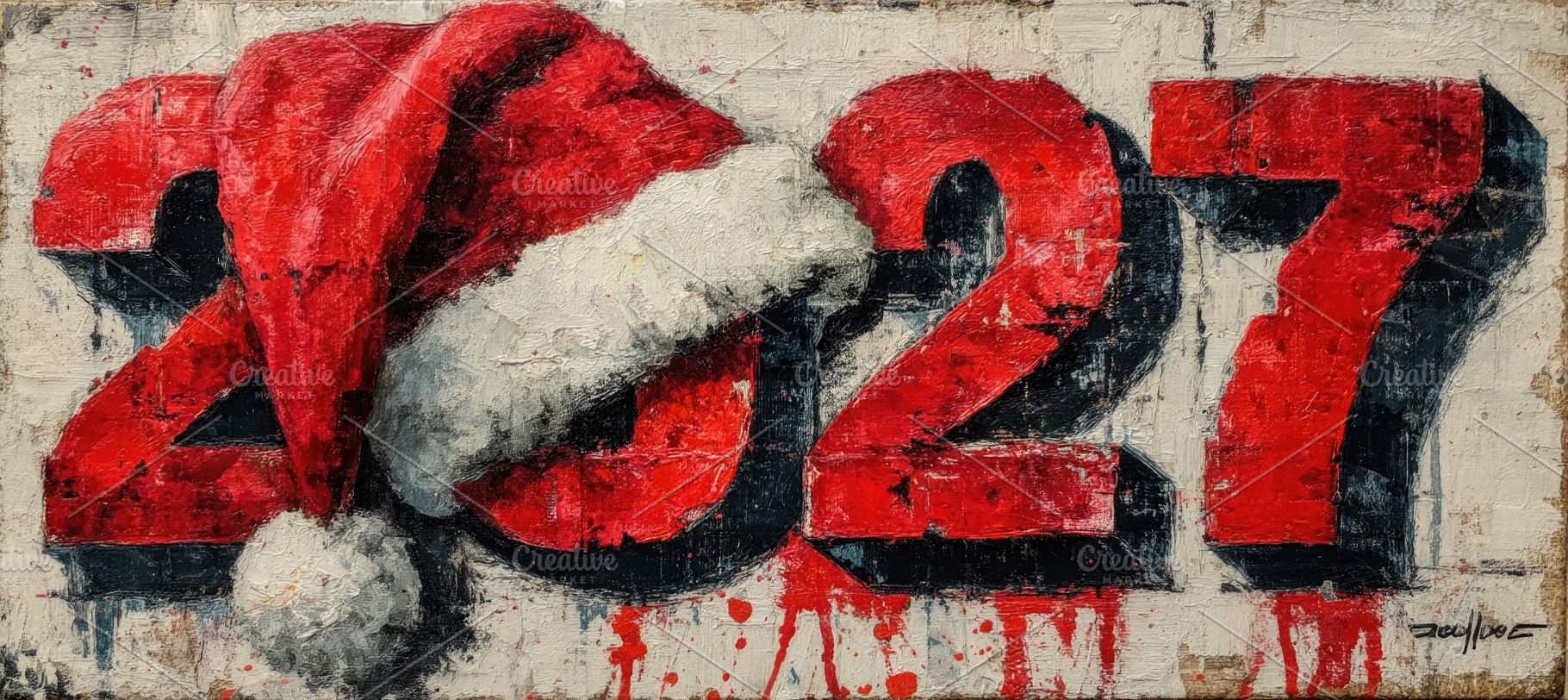 Red 2027 New Year Holiday Illustration with Santa Hat and Grunge, a Background Photo by José Manuel Gelpi