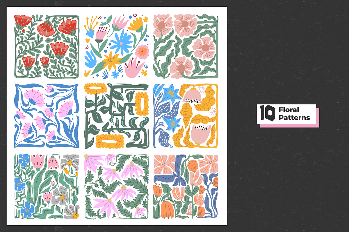 Naive Flowers: Patterns & Posters, a Pattern Graphic by PixelAesthetic (Photo 3 of 8)