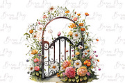Watercolor Garden Gates Clipart, an Object Illustration by BusyDaydesign (Thumbnail 4 of 8)