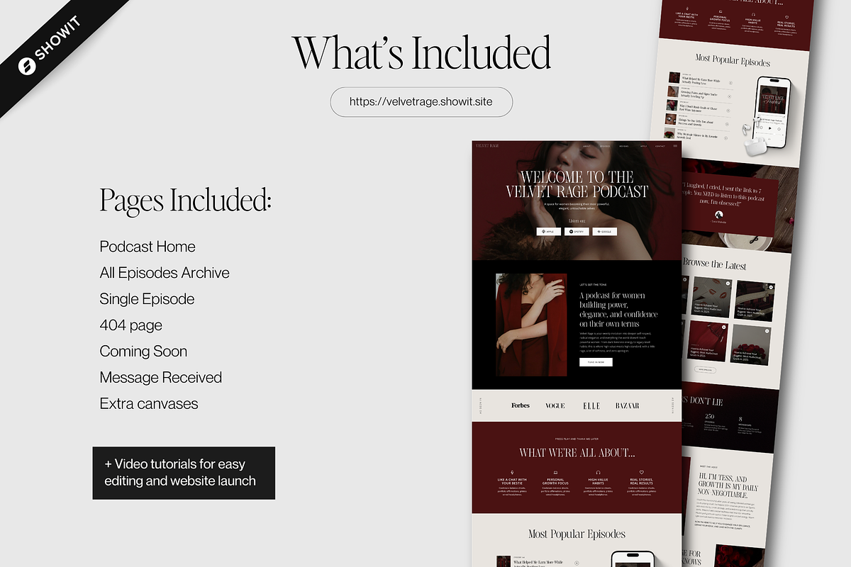 Showit Podcast Website Template Red, a Landing Page Template by Designorina (Photo 2 of 8)