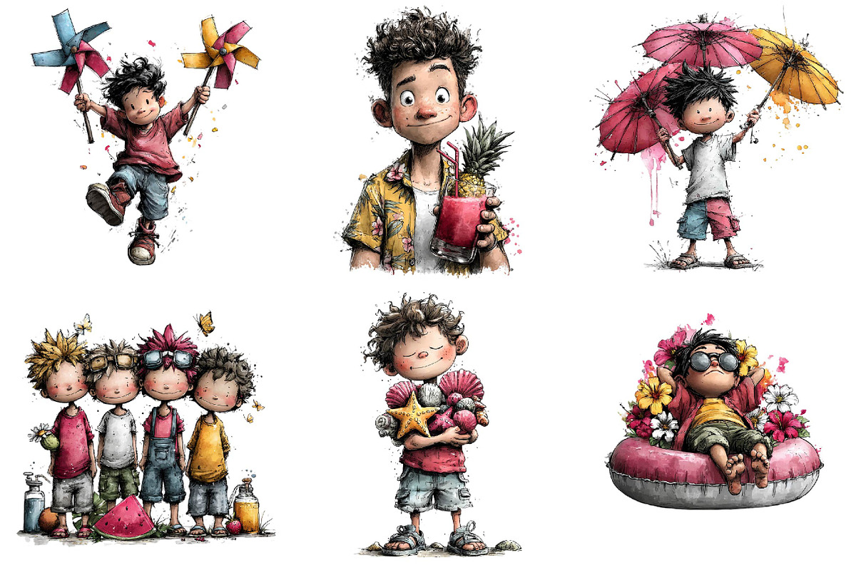 Whimsical Summer Boys Clipart, an Illustration by DreamPrint404 (Photo 5 of 6)