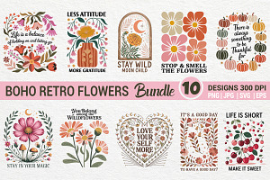 Boho Retro Flowers Quotes Bundle, an Illustration by Actual Pixel