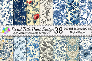 Floral Toile Print Design Patterns, a Pattern Graphic by Canvas Craft