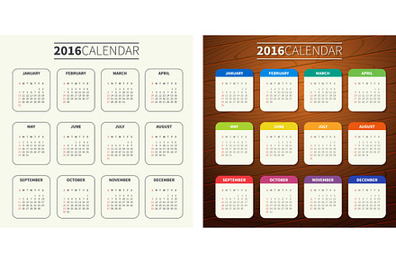 4 Calendar templates for 2016