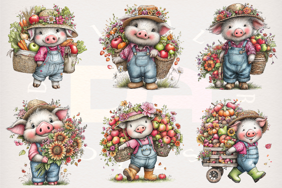 Cute Autumn Pig Clipart Bundle, a Transportation Illustration by Digital Artistic99 (Photo 3 of 9)