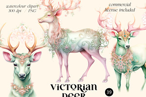 Victorian  Christmas deer , Clipart